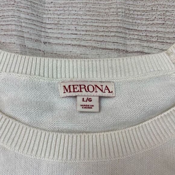 Merona women L scoopneck Longsleeve flamingo imprint lightweight sweater white - Picture 7 of 10